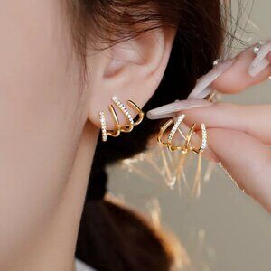 NEW Modernist 18K Gold Plated Pave Crystal Earrings